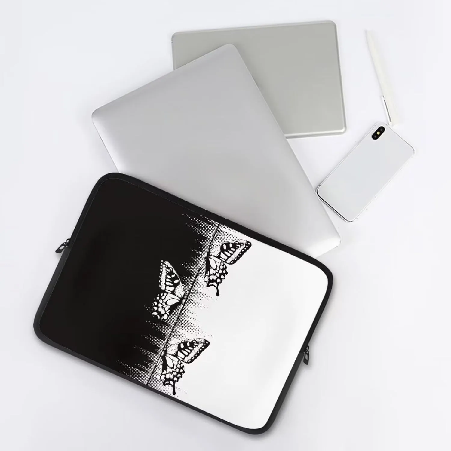 Black White Buttefly Print 17 Inch Tablet Case Computer Bag Laptop Carrying Cases & Sleeves for Accessories