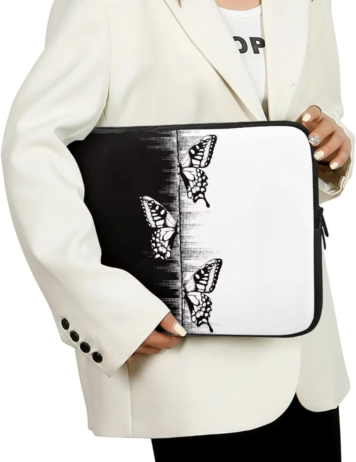 Black White Buttefly Print 17 Inch Tablet Case Computer Bag Laptop Carrying Cases & Sleeves for Accessories