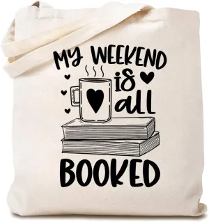 Bookworm Canvas Tote Bags for Women My Weekend Is All Booked Shoulder Bag Reusable Shopping Bag Book Lover Gift