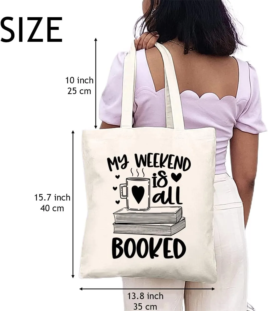 Bookworm Canvas Tote Bags for Women My Weekend Is All Booked Shoulder Bag Reusable Shopping Bag Book Lover Gift
