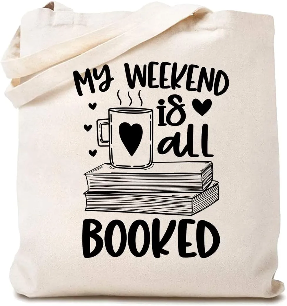 Bookworm Canvas Tote Bags for Women My Weekend Is All Booked Shoulder Bag Reusable Shopping Bag Book Lover Gift