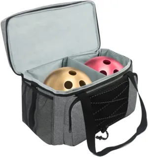 Bowling Backpack Bowling Bag, 16.9x8.7x12.6in Portable Grey Polyester Bowling Tote Bag with Padded Ball Holder for Double Ball, Pair of Bowling Shoes up to Mens 16
