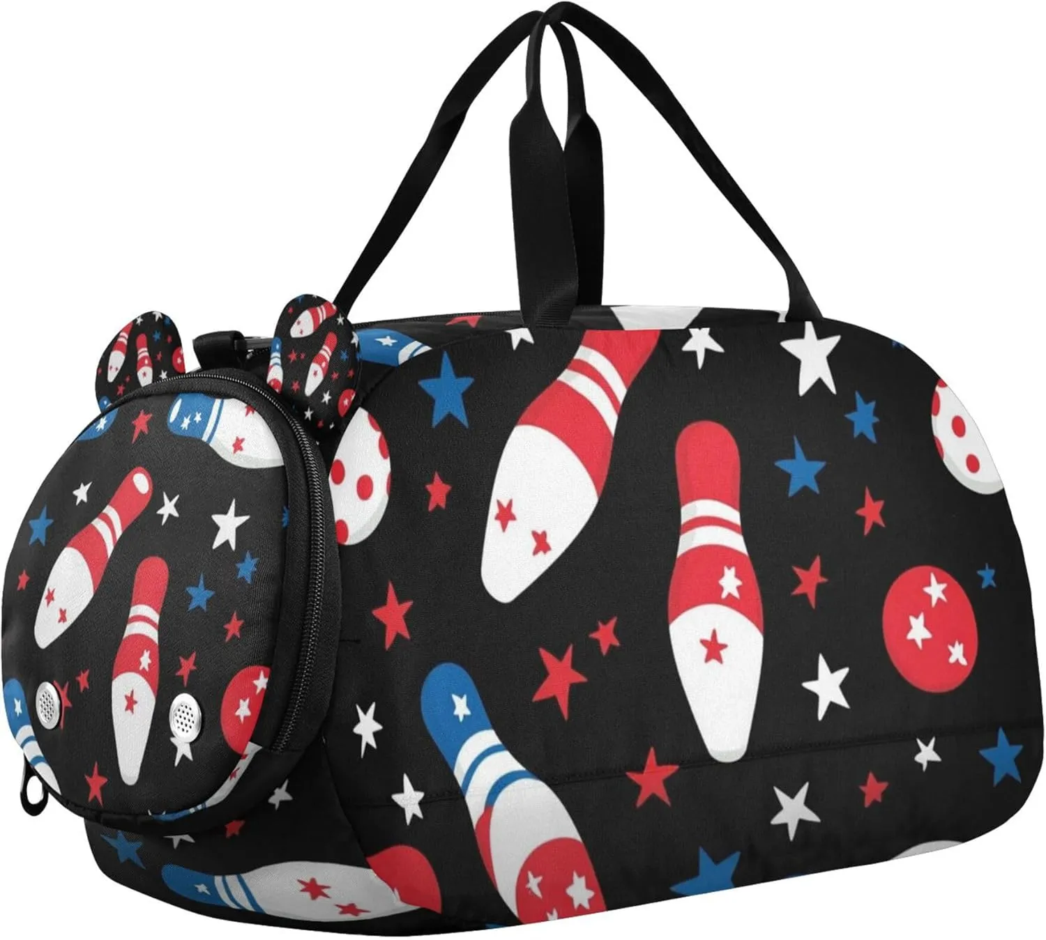 Bowling Pins and Balls Stars Duffle Bag for Toddler Boys Girls, Gym Sports Bag with Shoe Compartments, Kids Travel Overnight Weekender Shoulder Bag
