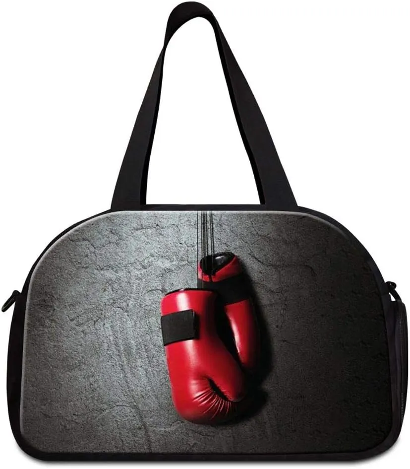 Boxing Glove Printed Travel Handbag with Shoe Compartment Mens Garment Bag Cool Gym Duffel Bag for Women