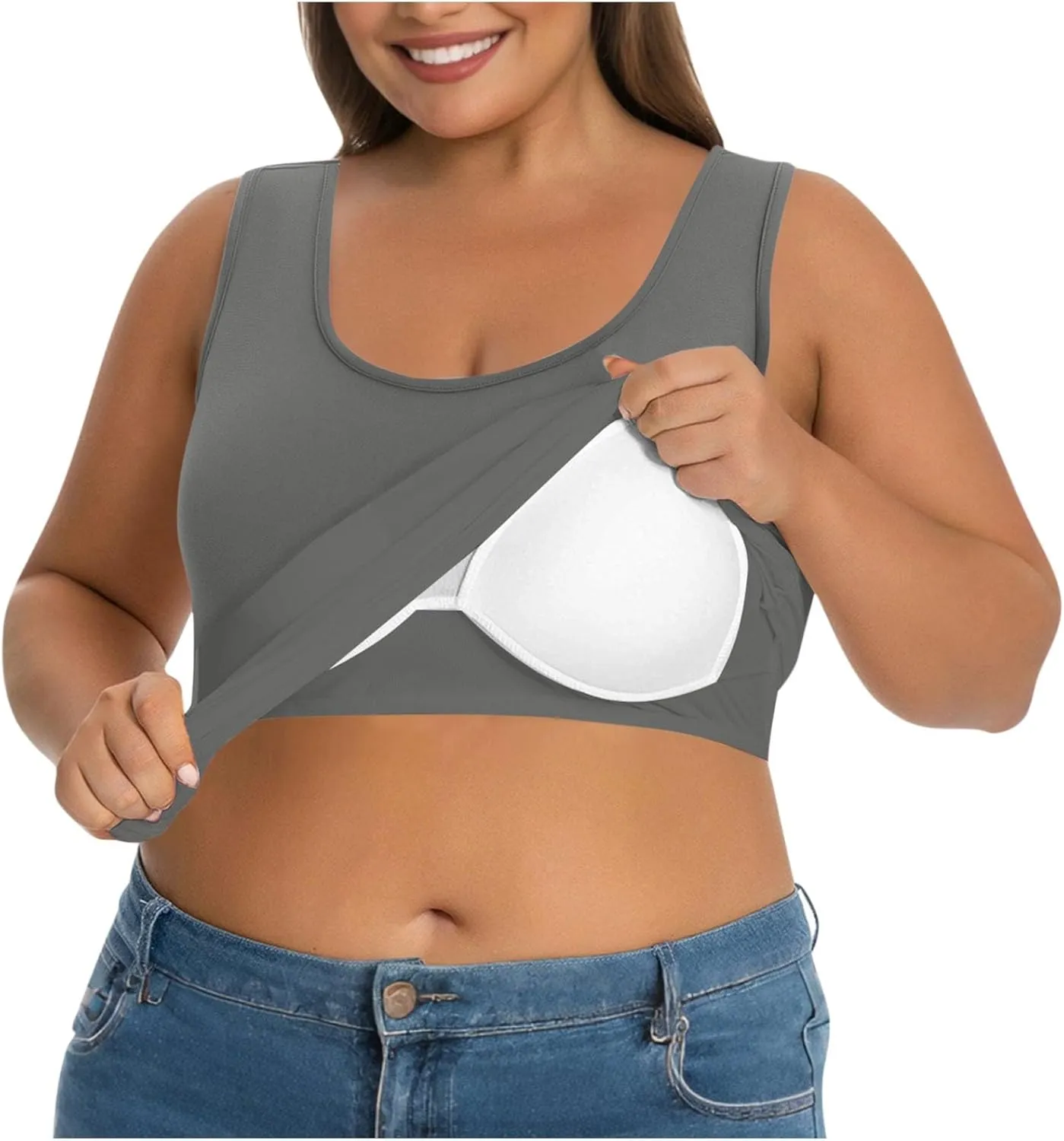 Bra Tank Tops for Women Plus Size Basic Workout Top Camisole Sleeveless Padded Yoga Shirt Modal Scoop Neck Shelf Bras