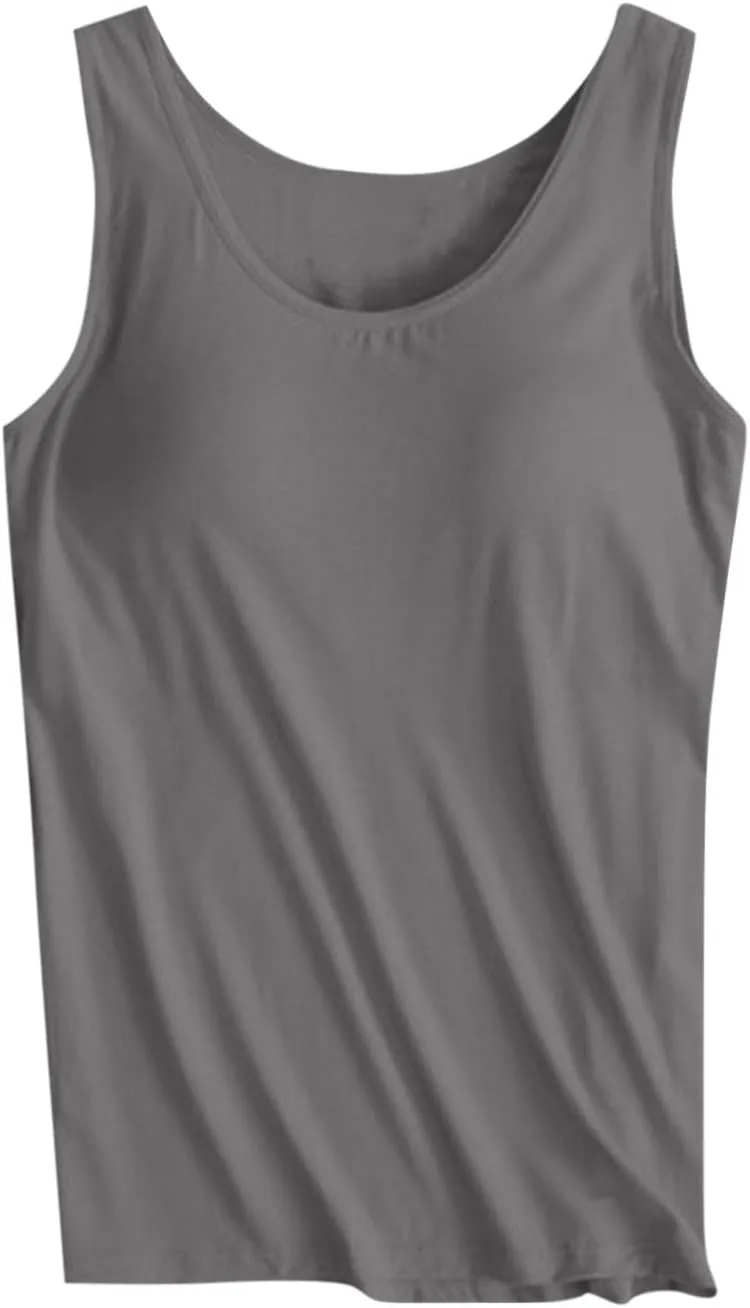 Bra Tank Tops for Women Plus Size Basic Workout Top Camisole Sleeveless Padded Yoga Shirt Modal Scoop Neck Shelf Bras