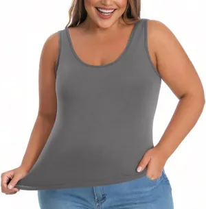 Bra Tank Tops for Women Plus Size Basic Workout Top Camisole Sleeveless Padded Yoga Shirt Modal Scoop Neck Shelf Bras