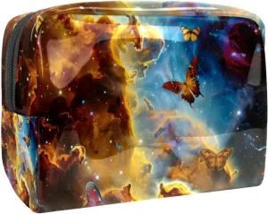 Butterflies Galaxy Cosmetic Bags, Portable Travel Makeup Bags with Zipper, PVC Cosmetic Pouch Small Toiletry Bag Organizer Bags