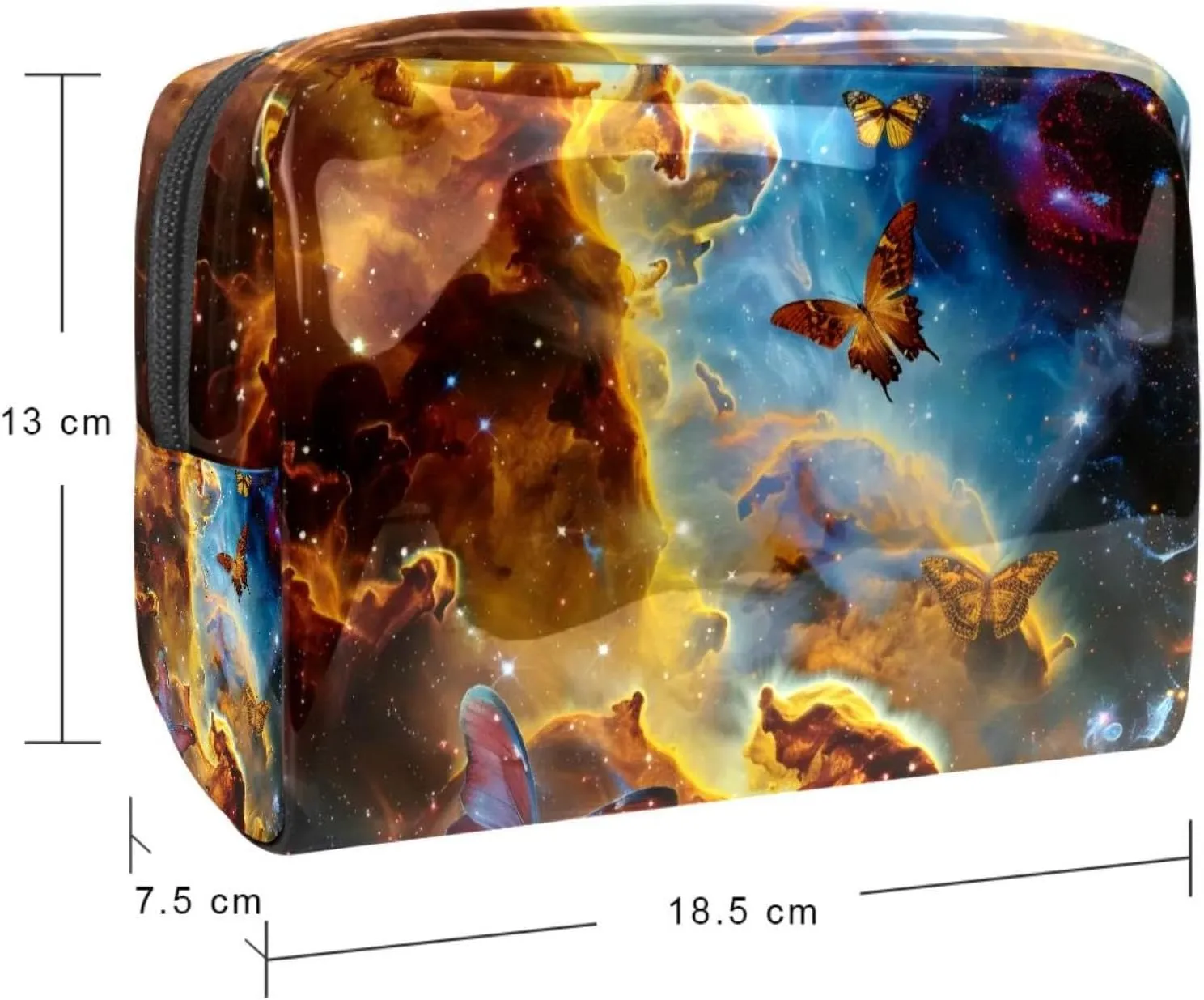Butterflies Galaxy Cosmetic Bags, Portable Travel Makeup Bags with Zipper, PVC Cosmetic Pouch Small Toiletry Bag Organizer Bags