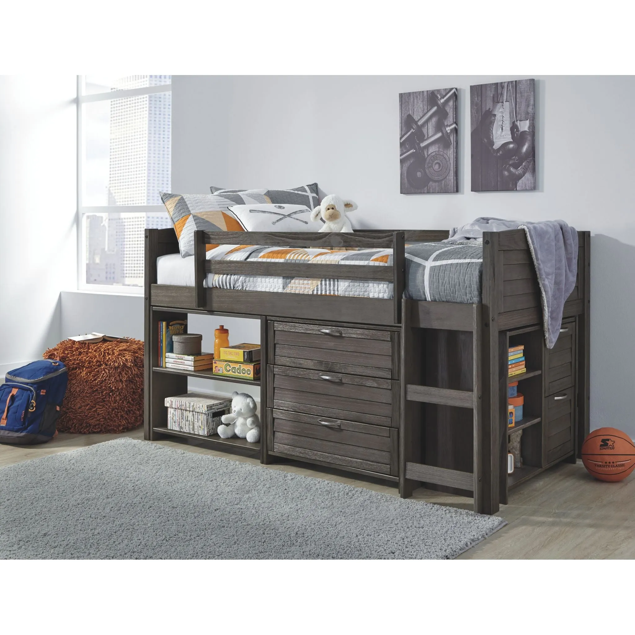 Caitbrook Loft Bed w/Bin & Drawer Storage