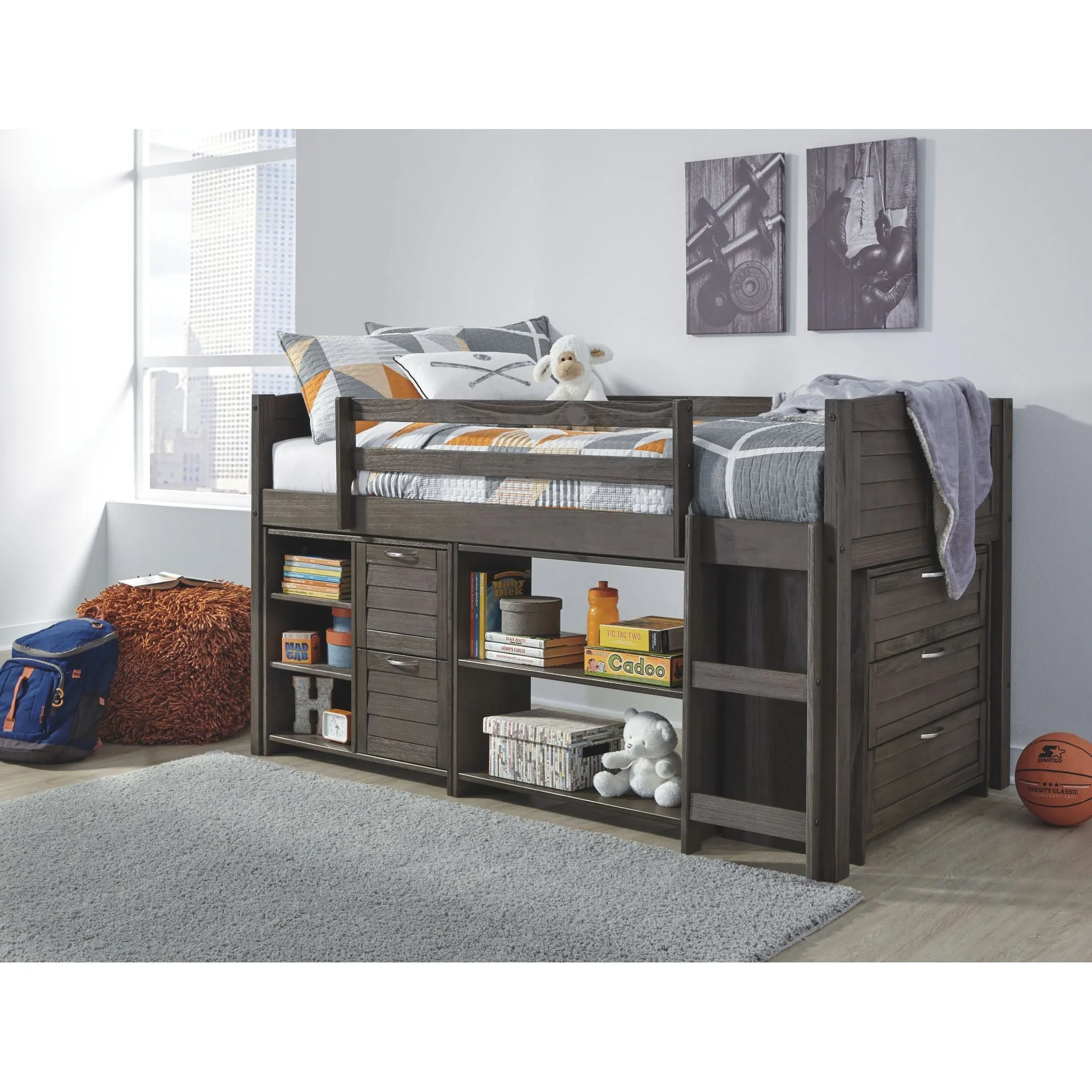 Caitbrook Loft Bed w/Bin & Drawer Storage
