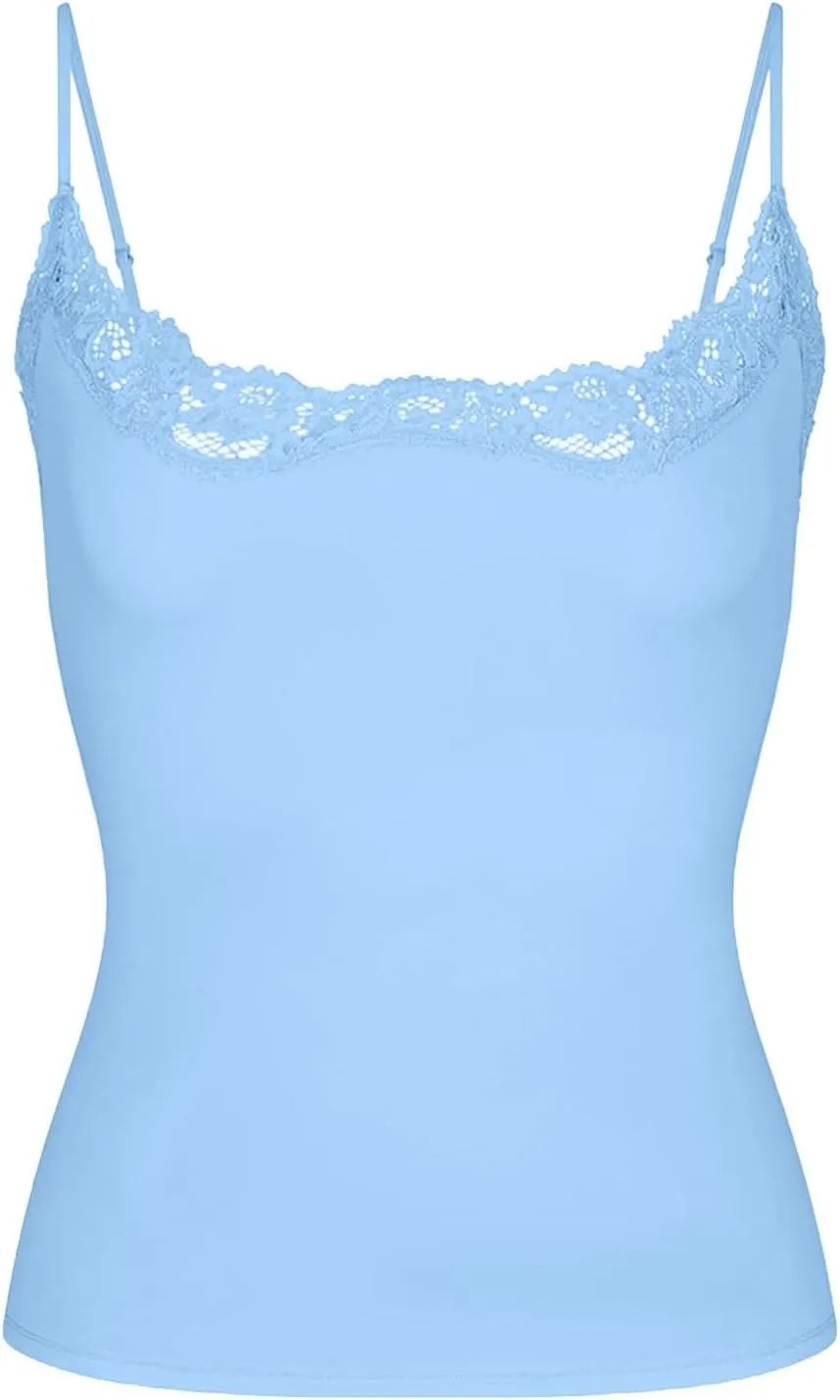 Camisole Tops for Women,Square Neck Lace Tank Tops Adjustable Spaghetti Straps Sleeveless Summer Outdoor Undershirt