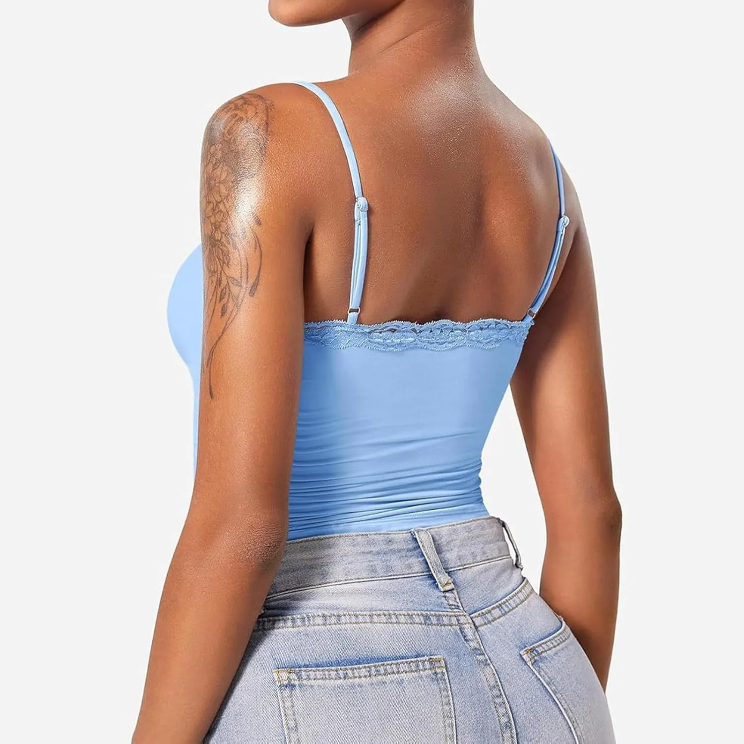 Camisole Tops for Women,Square Neck Lace Tank Tops Adjustable Spaghetti Straps Sleeveless Summer Outdoor Undershirt