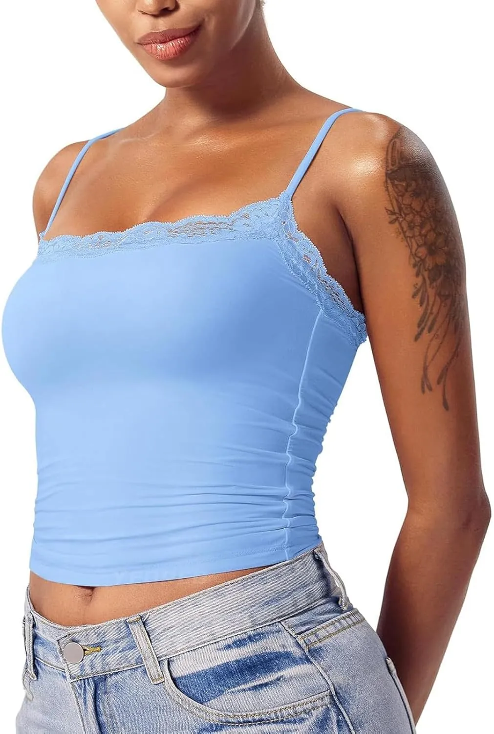 Camisole Tops for Women,Square Neck Lace Tank Tops Adjustable Spaghetti Straps Sleeveless Summer Outdoor Undershirt