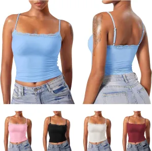 Camisole Tops for Women,Square Neck Lace Tank Tops Adjustable Spaghetti Straps Sleeveless Summer Outdoor Undershirt