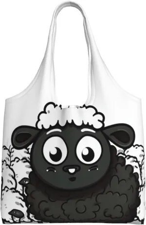 Cartoon Black White Sheep Canvas Tote Bag Aesthetic Large Shoulder Bags Reusable Shopping Bags for Women Grocery Bag Purse