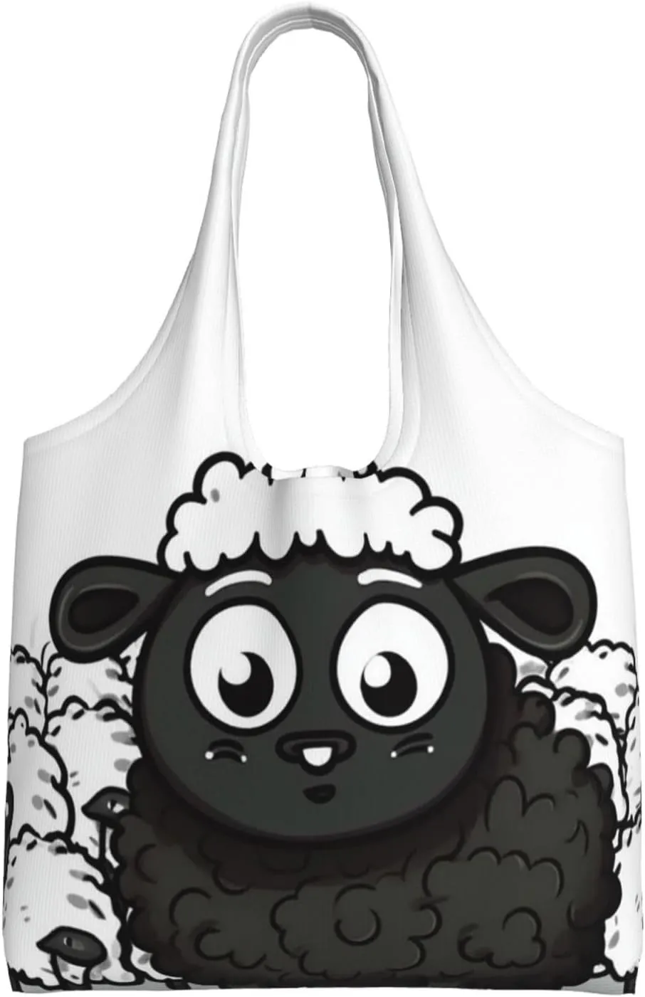 Cartoon Black White Sheep Canvas Tote Bag Aesthetic Large Shoulder Bags Reusable Shopping Bags for Women Grocery Bag Purse