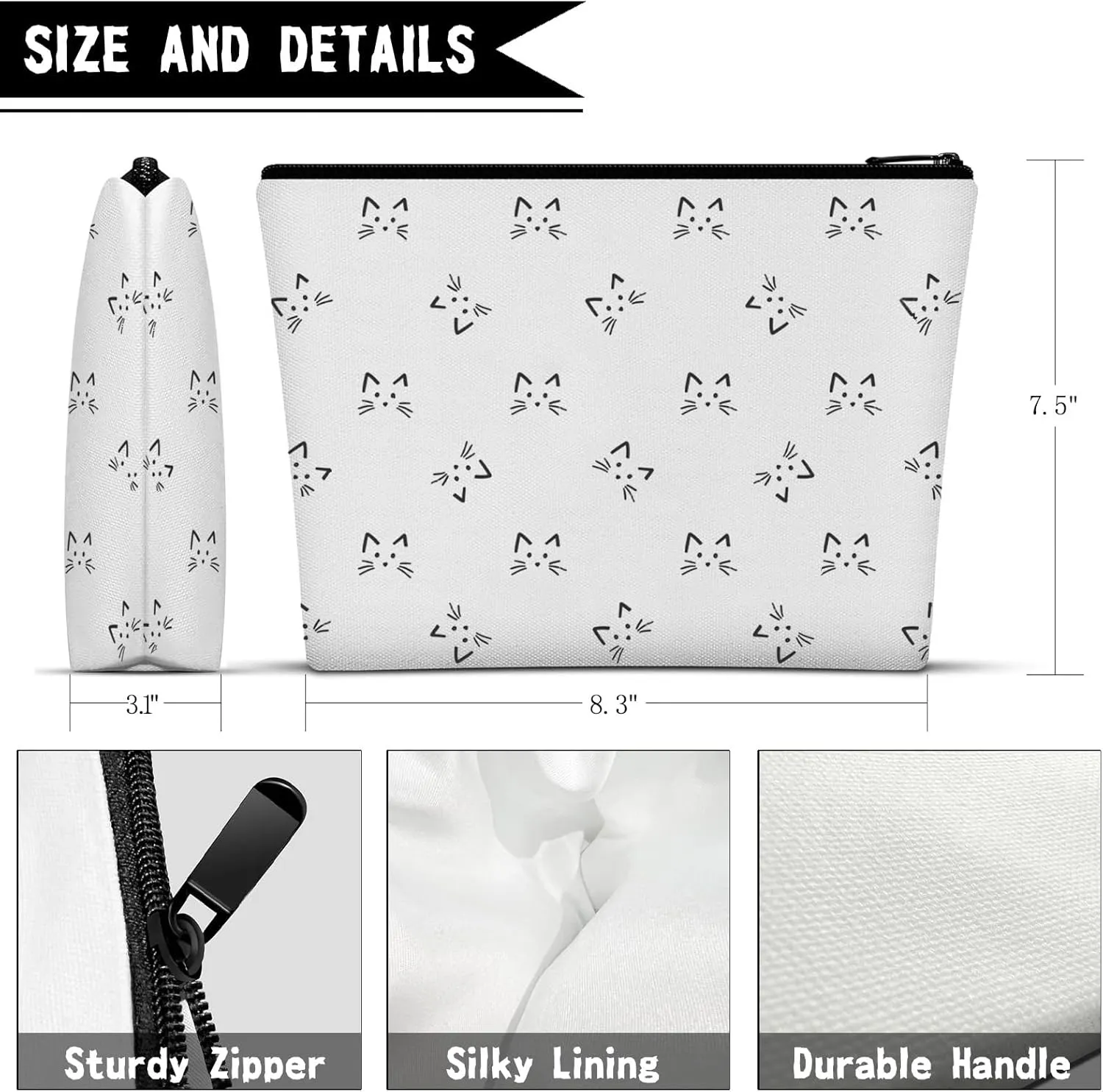 Cat Makeup Bag for Women, Cute Themed Stuff for Cat Lovers, Travel Cosmetic Zipper Pouch Accessories