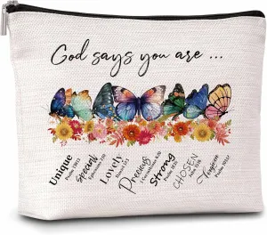 Christian Gifts Makeup Bag For Woman, Inspirational Cosmetic Bag, God Says You Are Bible Bag For Woman, Butterfly Makeup Zipper Bag, Birthday Gifts For Family Friends Sister BFF, A18