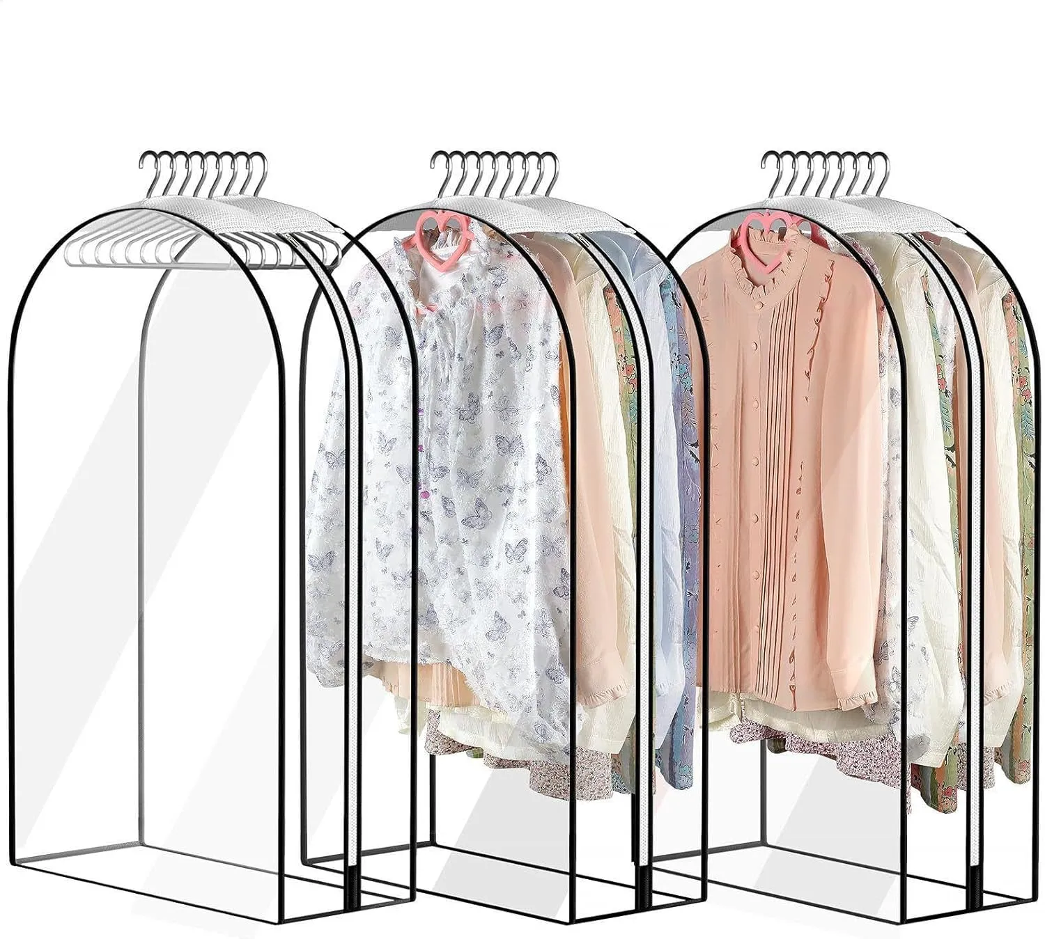Clear Garment Bags, 3X Clear Garment Covers with Zipper, Waterproof Suit and Dress Protector, 23.62x40.16x10.04 inches Dustproof Clothing Storage, Long Coat Cover for Gowns