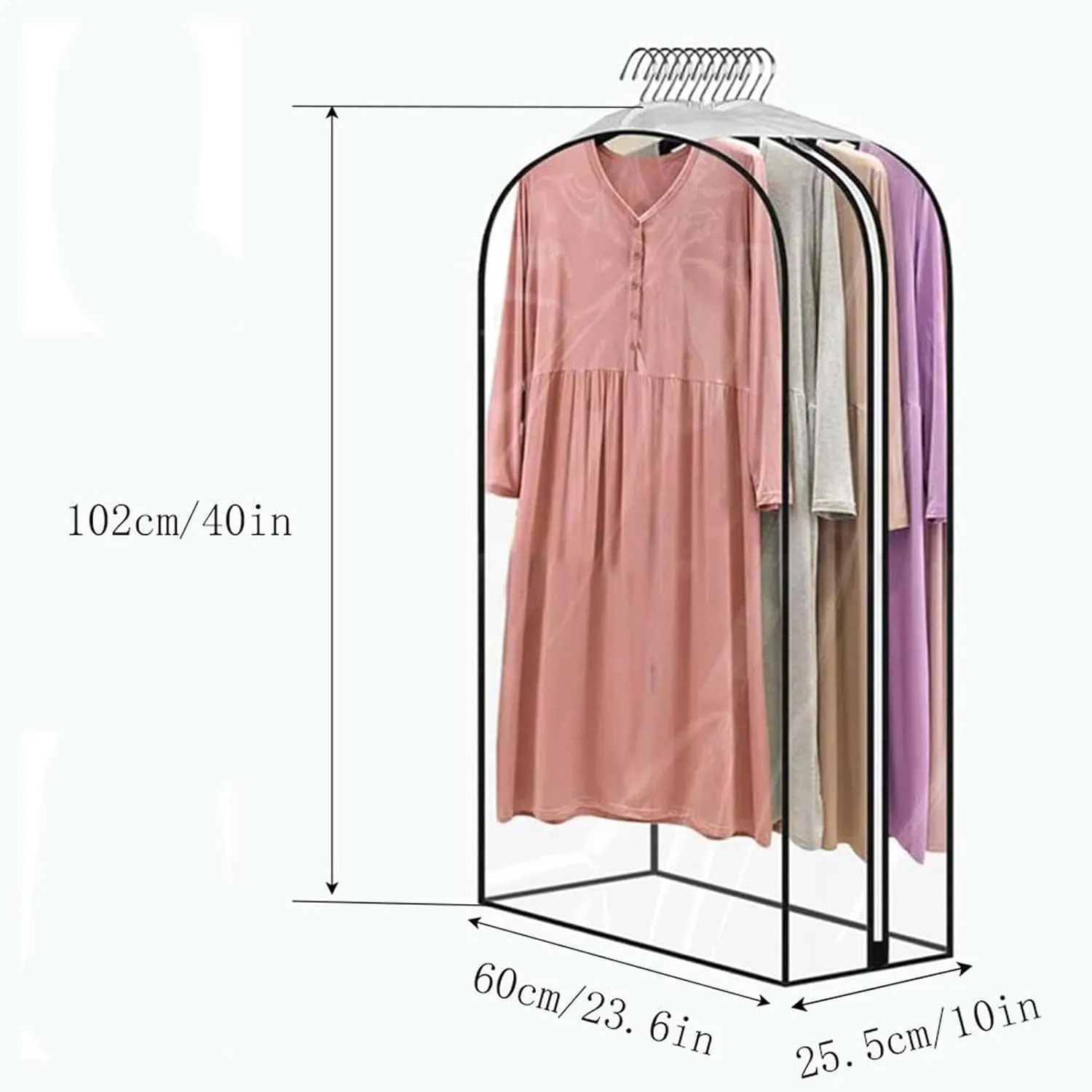 Clear Garment Bags, 3X Clear Garment Covers with Zipper, Waterproof Suit and Dress Protector, 23.62x40.16x10.04 inches Dustproof Clothing Storage, Long Coat Cover for Gowns