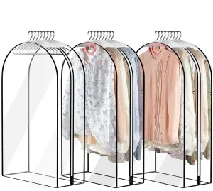 Clear Garment Bags, 3X Clear Garment Covers with Zipper, Waterproof Suit and Dress Protector, 23.62x40.16x10.04 inches Dustproof Clothing Storage, Long Coat Cover for Gowns