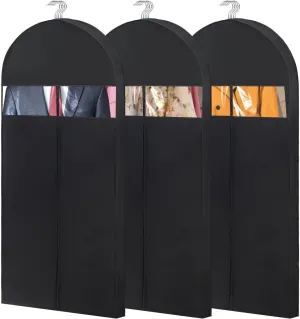 Clothes Cover 3pcs Garment Bags with 4" Gussets Suit Bags Closet Hanging Clothes Storage Suit Bags (Color : Black, Size : 125 * 60 * 10cm)
