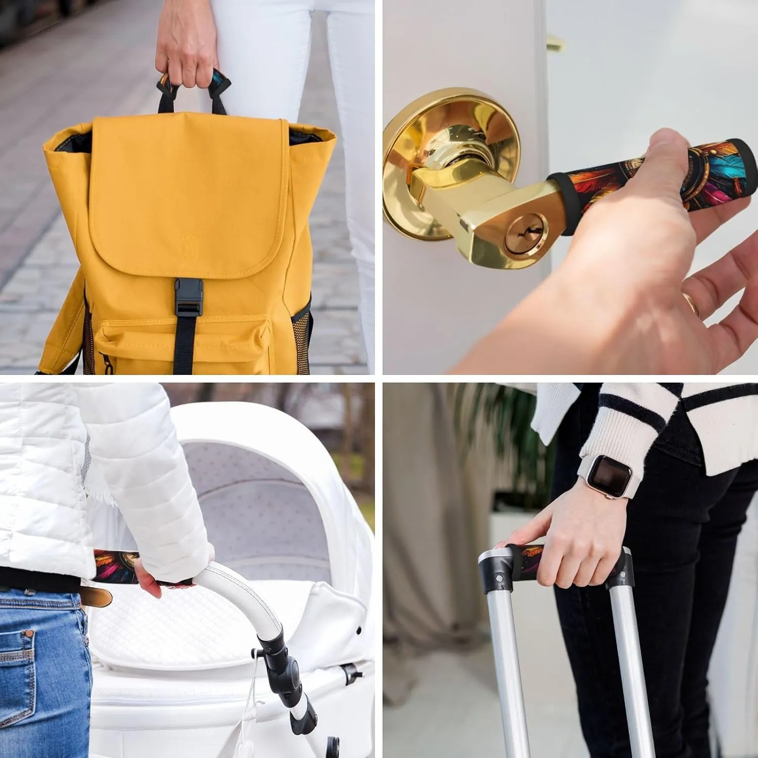 Compass Colorful Native American Feather Luggage Handles Wrap Grips For Suitcases Luggage Travel Accessories For Airplane 2pcs