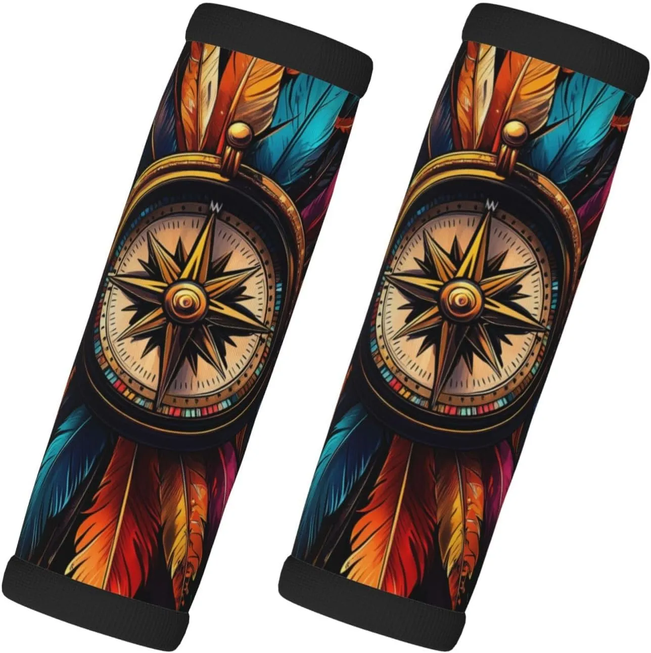 Compass Colorful Native American Feather Luggage Handles Wrap Grips For Suitcases Luggage Travel Accessories For Airplane 2pcs