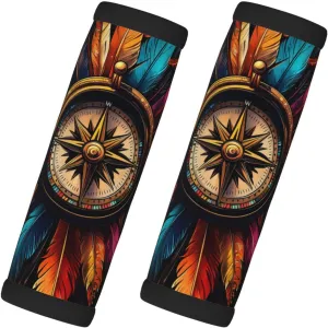 Compass Colorful Native American Feather Luggage Handles Wrap Grips For Suitcases Luggage Travel Accessories For Airplane 2pcs