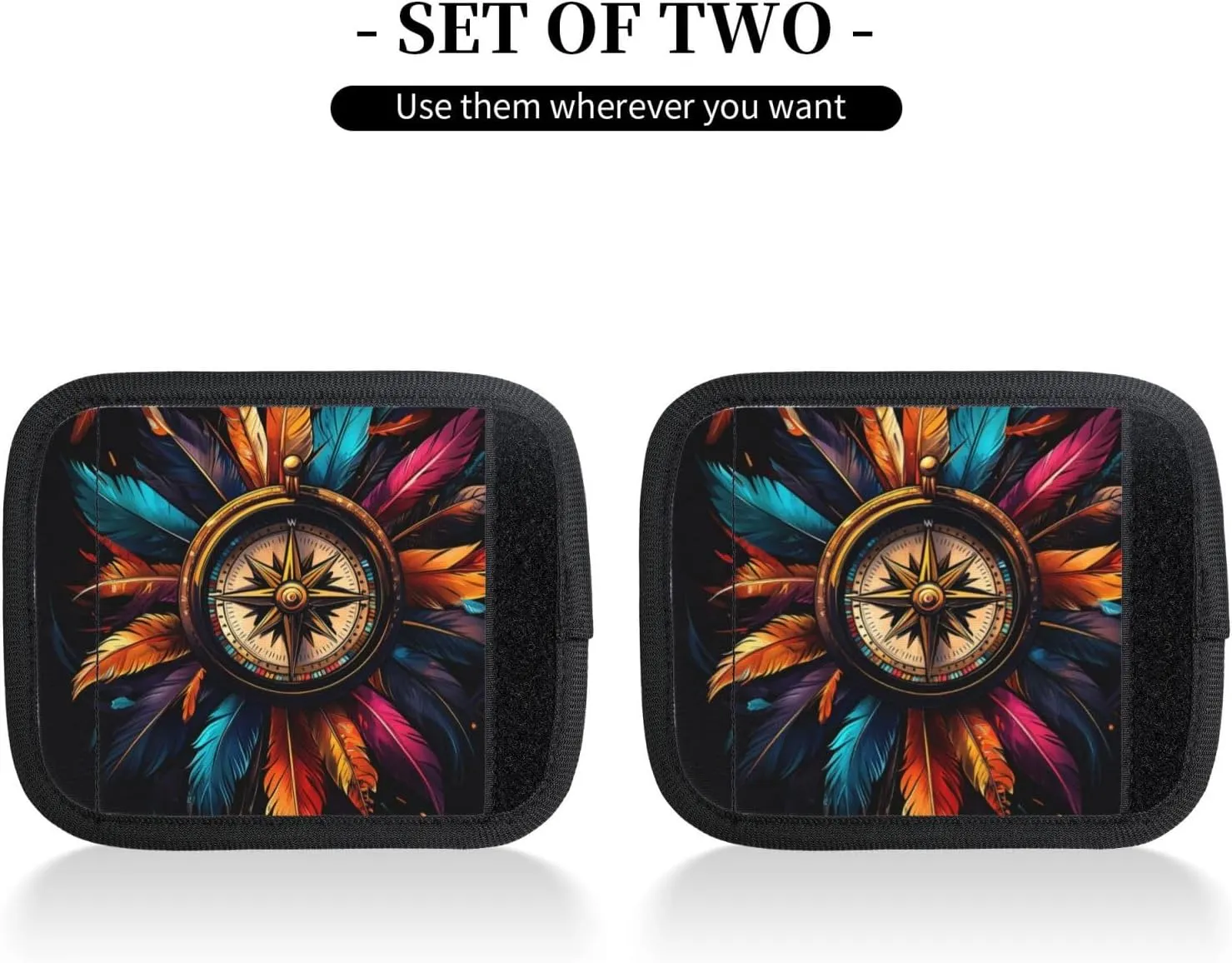 Compass Colorful Native American Feather Luggage Handles Wrap Grips For Suitcases Luggage Travel Accessories For Airplane 2pcs