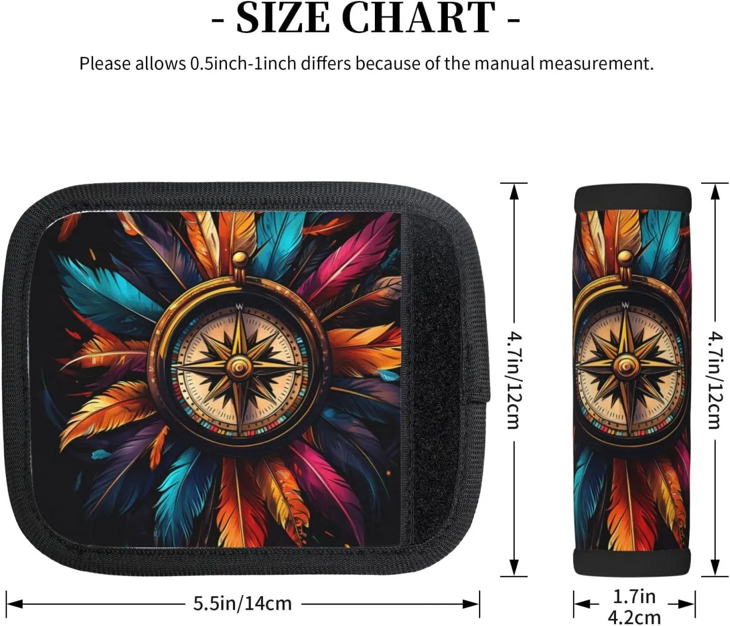Compass Colorful Native American Feather Luggage Handles Wrap Grips For Suitcases Luggage Travel Accessories For Airplane 2pcs