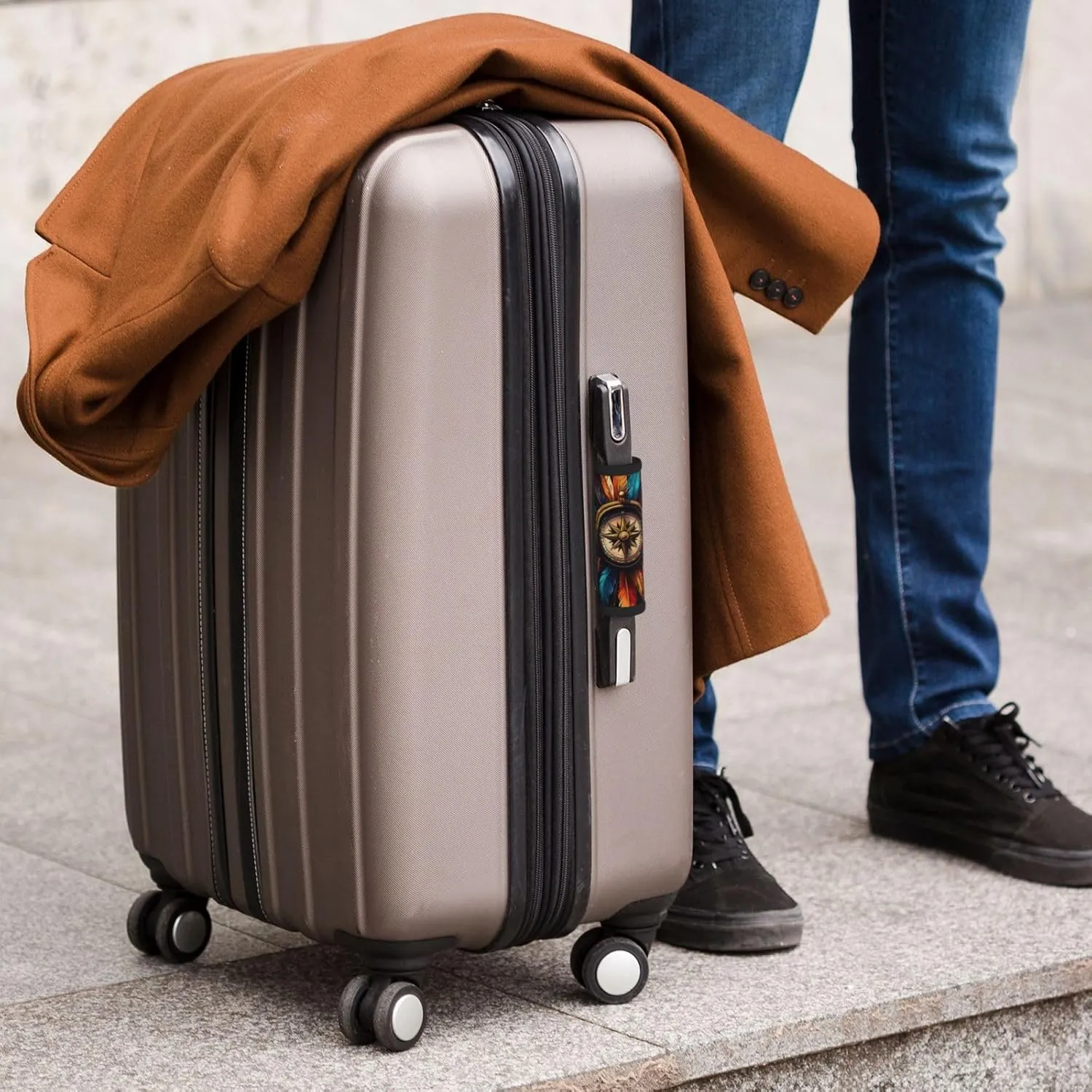 Compass Colorful Native American Feather Luggage Handles Wrap Grips For Suitcases Luggage Travel Accessories For Airplane 2pcs