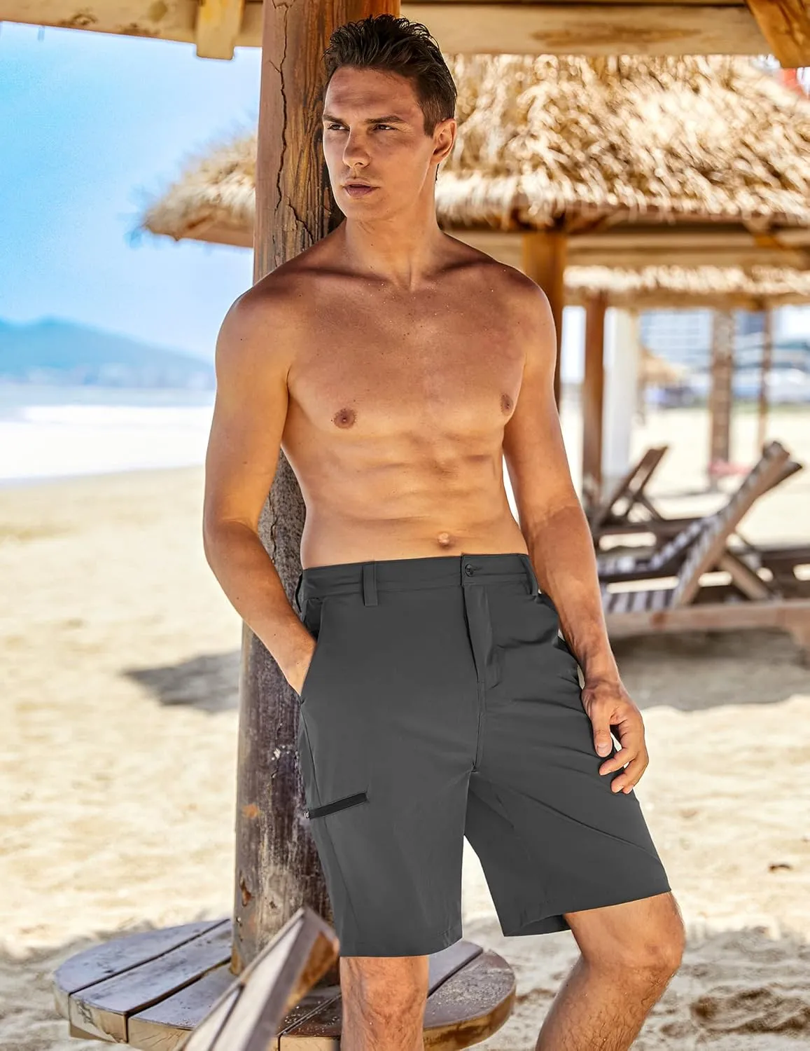COOFANDY Mens Hybrid Casual Golf Shorts 9" Stretch Lightweight Quick Dry Summer Hiking Travel Shorts with Zipper Pockets