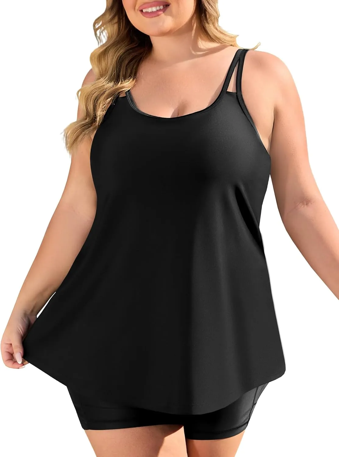 COOTRY Womens 2025 Plus Size Tankini Swimsuits Two Piece Bathing Suits Flowy Swimwear Swim Tank Top with Boyshorts