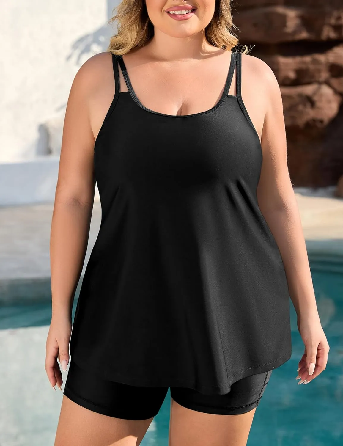 COOTRY Womens 2025 Plus Size Tankini Swimsuits Two Piece Bathing Suits Flowy Swimwear Swim Tank Top with Boyshorts