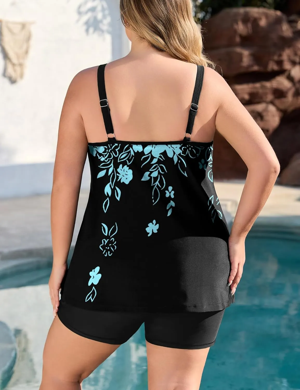 COOTRY Womens 2025 Plus Size Tankini Swimsuits Two Piece Bathing Suits Flowy Swimwear Swim Tank Top with Boyshorts