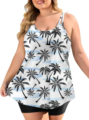 COOTRY Womens 2025 Plus Size Tankini Swimsuits Two Piece Bathing Suits Flowy Swimwear Swim Tank Top with Boyshorts