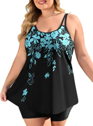 COOTRY Womens 2025 Plus Size Tankini Swimsuits Two Piece Bathing Suits Flowy Swimwear Swim Tank Top with Boyshorts