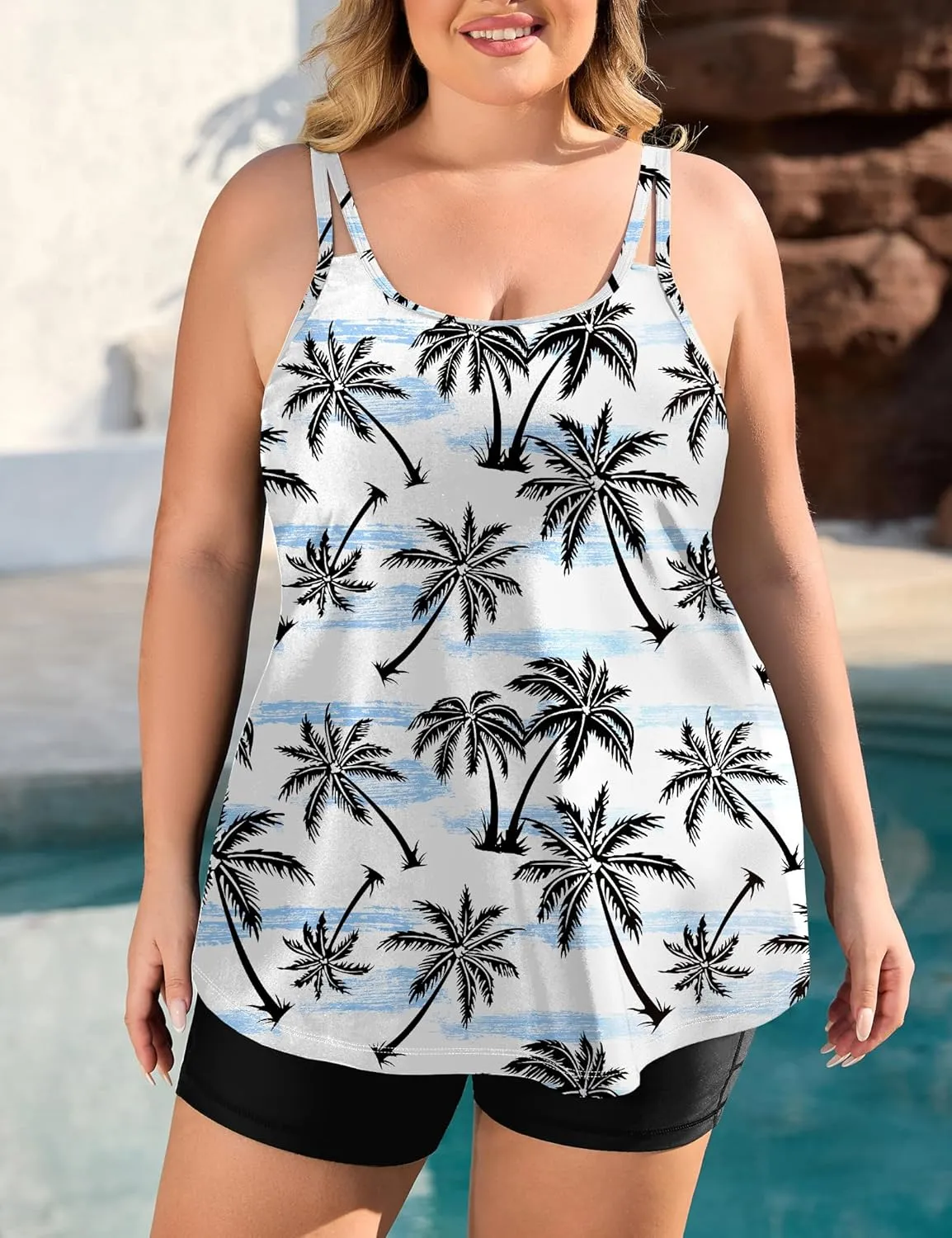 COOTRY Womens 2025 Plus Size Tankini Swimsuits Two Piece Bathing Suits Flowy Swimwear Swim Tank Top with Boyshorts
