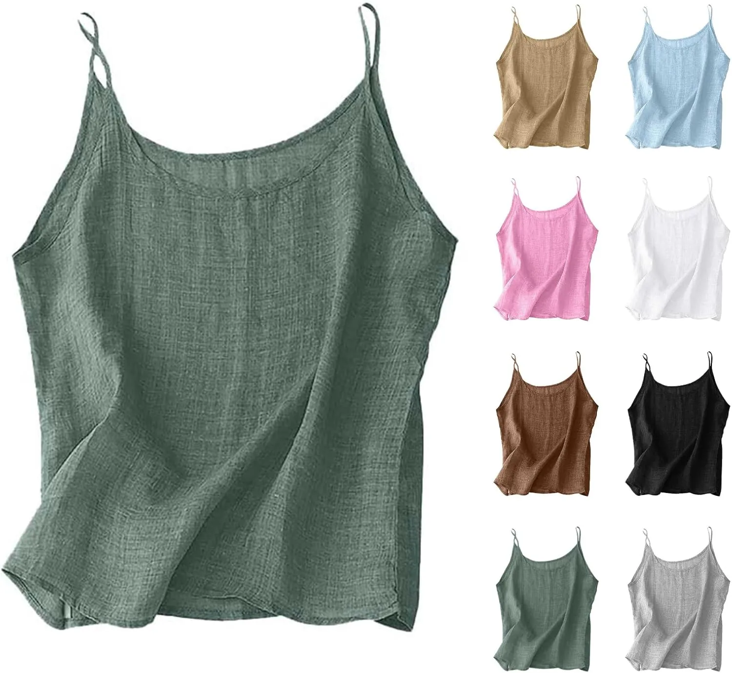 Cotton Linen Tank Tops for Women Spaghetti Strap Loose Fit Camisole Top Cami Summer 2025 Casual Sleeveless Shirts