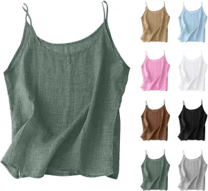 Cotton Linen Tank Tops for Women Spaghetti Strap Loose Fit Camisole Top Cami Summer 2025 Casual Sleeveless Shirts
