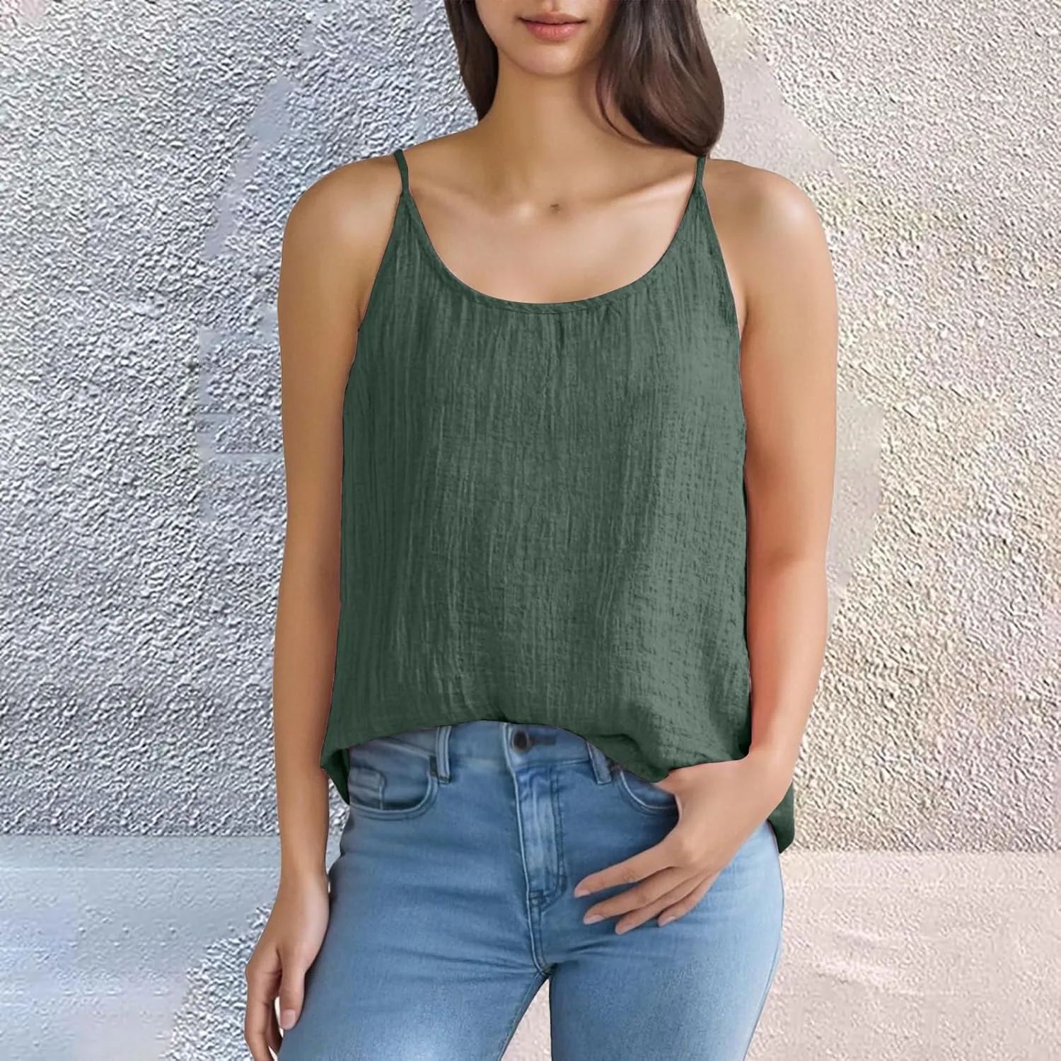 Cotton Linen Tank Tops for Women Spaghetti Strap Loose Fit Camisole Top Cami Summer 2025 Casual Sleeveless Shirts