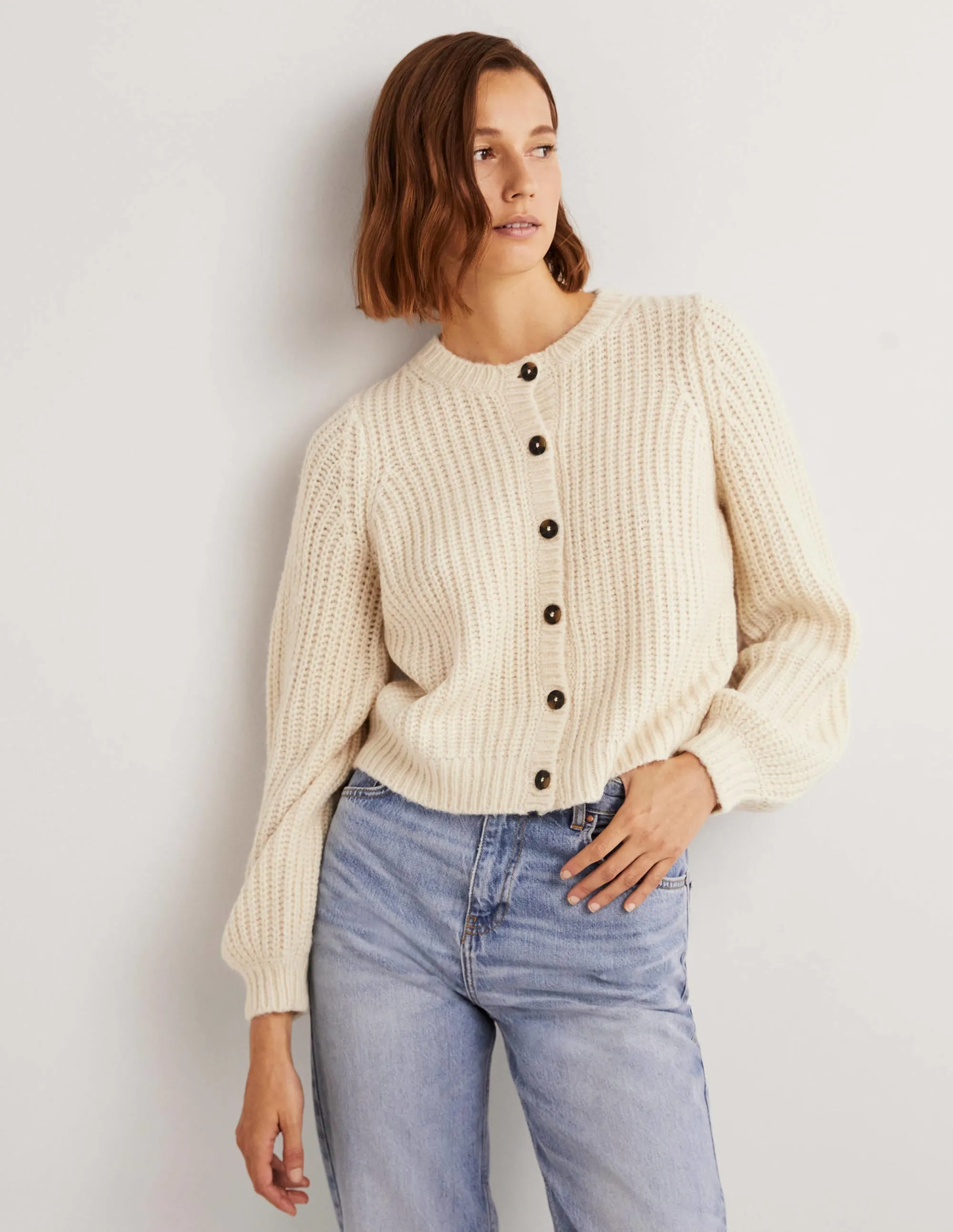 Cream Chunky Ribbed Fluffy Cardigan-Warm Ivory