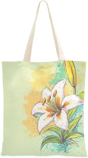 customizable Easter Lily Tote Canvas Bag Easter Lily Tote Bag With Pockets for Travel Reusable Tote Bags