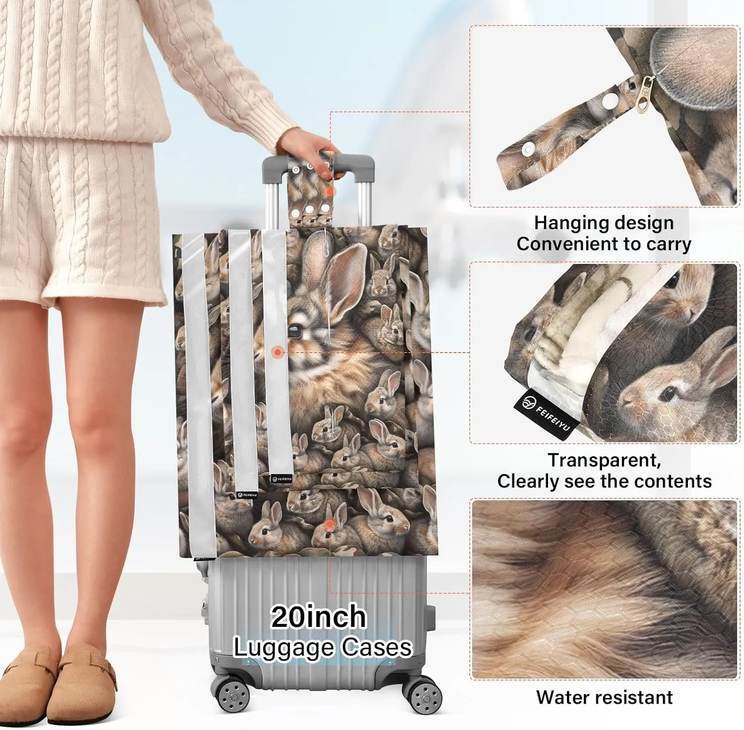 Cute Bunnies Camouflage Travel Packing Bags 3 Sizes Luggage Organizer Bags Set Travel Bags Organizer for Luggage