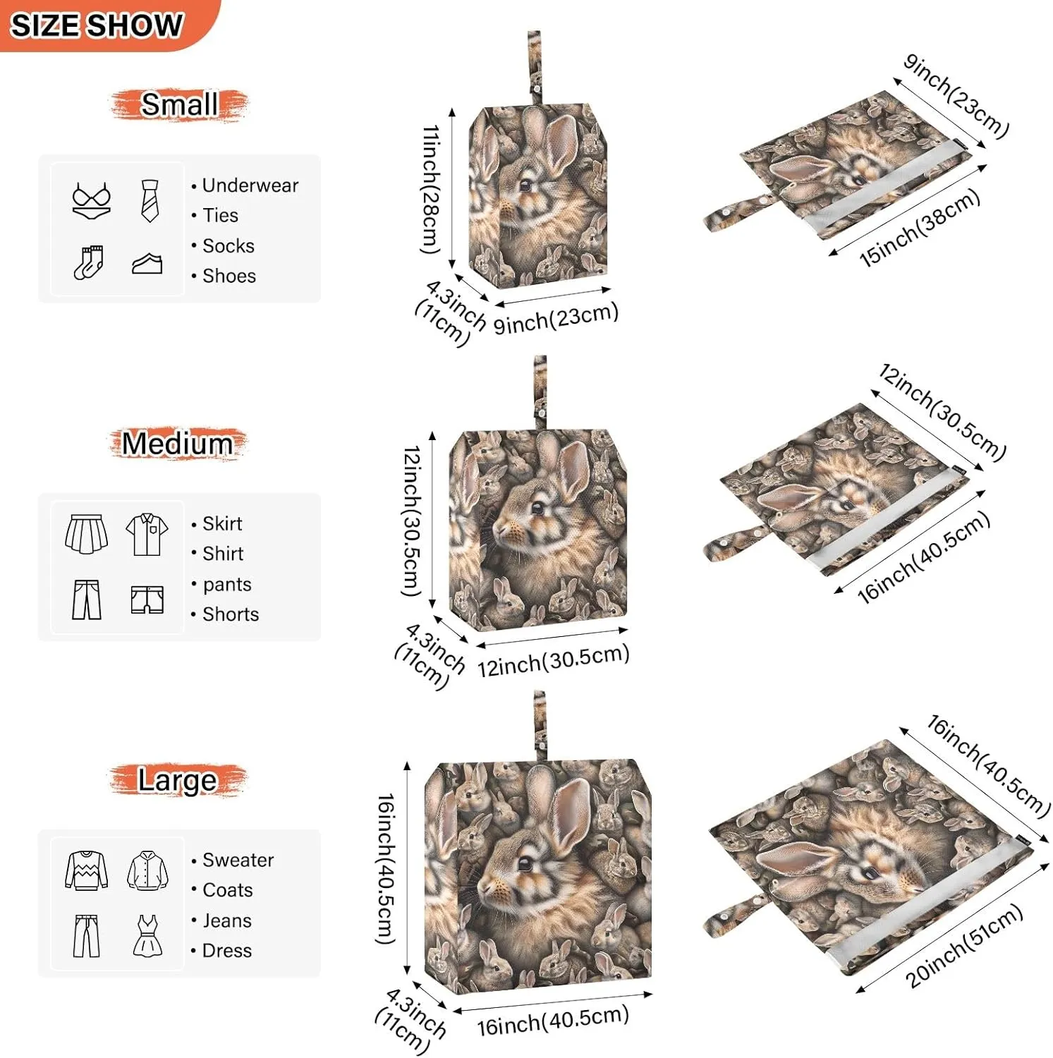 Cute Bunnies Camouflage Travel Packing Bags 3 Sizes Luggage Organizer Bags Set Travel Bags Organizer for Luggage