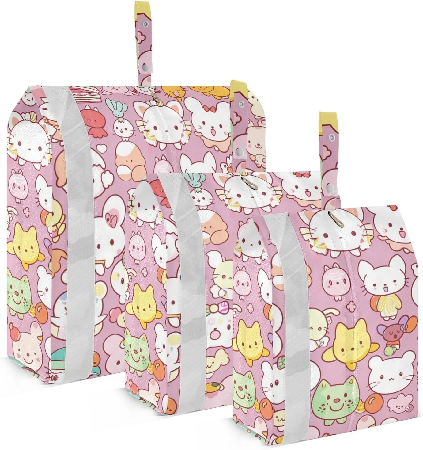 Cute Cartoon Cat 3 Set Packing Travel Bags With Zipper Garment Bag Closet Storage Clothes Bags Travel Bags Organizer