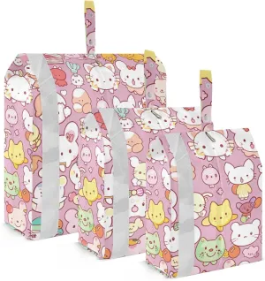 Cute Cartoon Cat 3 Set Packing Travel Bags With Zipper Garment Bag Closet Storage Clothes Bags Travel Bags Organizer