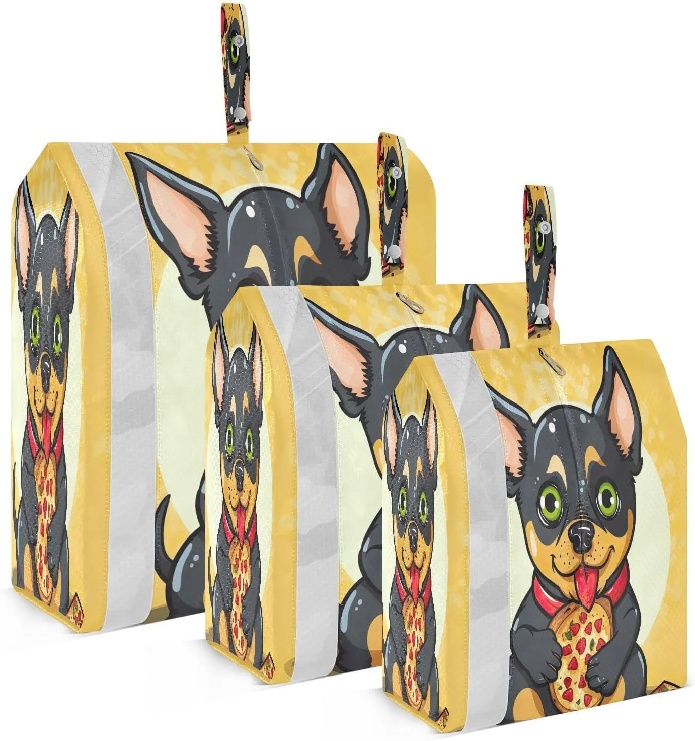 Cute Chihuahua Dog Pizza Packing Cubes for Travel 3 Set Compression Cubes Luggage Accessories for Organization